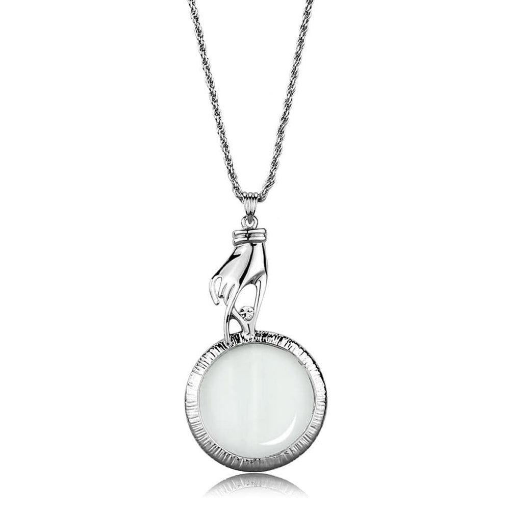 3W914 - Rhodium Brass Magnifier pendant with Top Grade Crystal  in Clear - Alamode