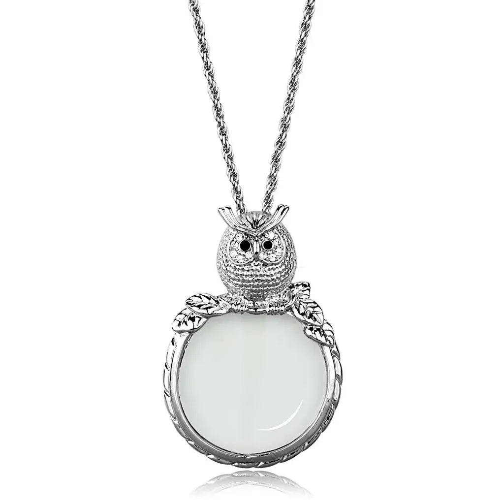 3W917 - Rhodium Brass Magnifier pendant with Top Grade Crystal in Clear - Alamode - Flyclothing LLC