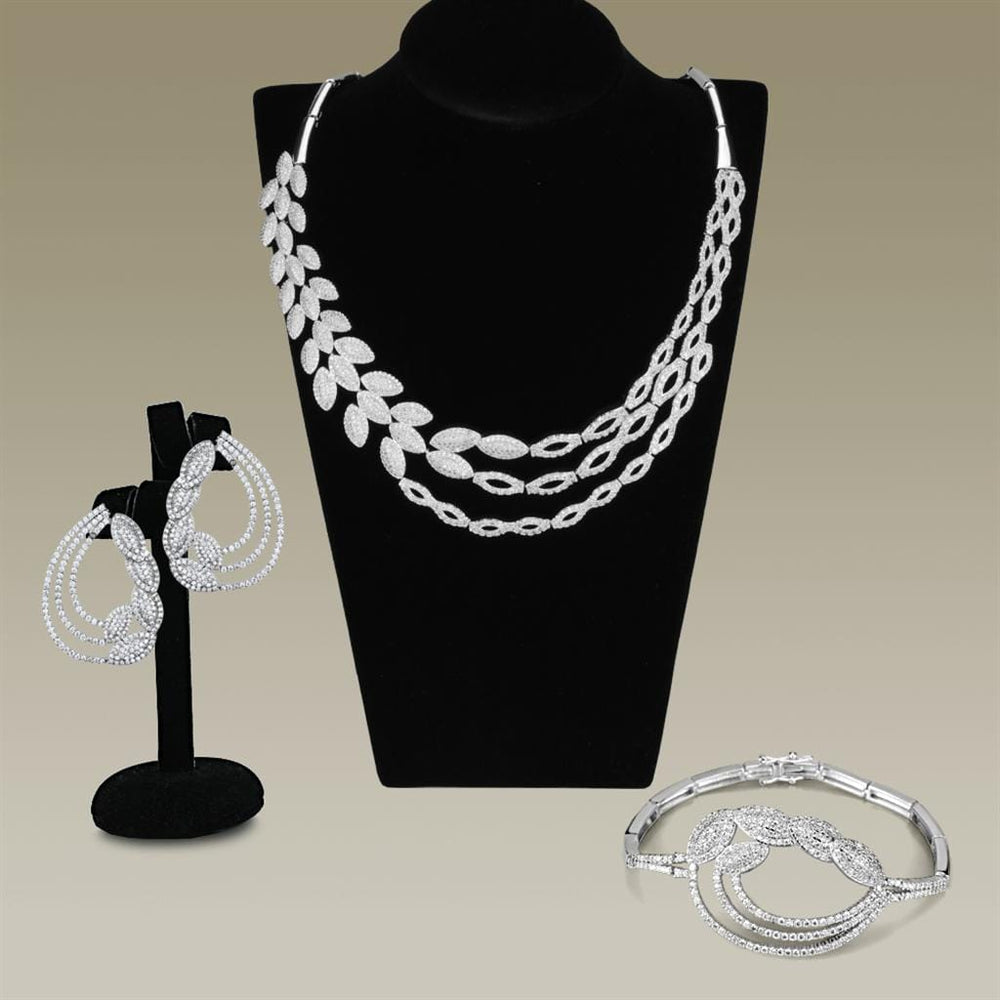 3W922 - Rhodium Brass Jewelry Sets with AAA Grade CZ  in Clear - Alamode