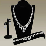 3W925 - Rhodium Brass Jewelry Sets with AAA Grade CZ in Clear - Alamode - Flyclothing LLC