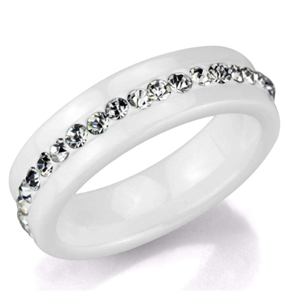 3W968 - High polished (no plating) Stainless Steel Ring with Ceramic in White - Alamode - Flyclothing LLC