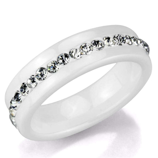 3W968 - High polished (no plating) Stainless Steel Ring with Ceramic in White - Alamode - Flyclothing LLC