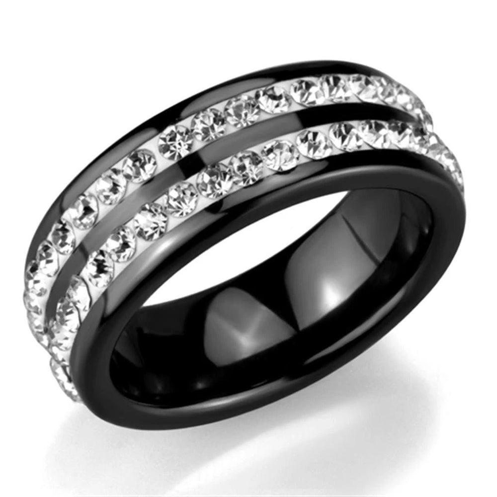 3W971 - High polished (no plating) Stainless Steel Ring with Ceramic  in Jet - Alamode