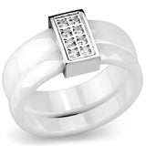 3W979 - High polished (no plating) Stainless Steel Ring with Ceramic in White - Alamode - Flyclothing LLC