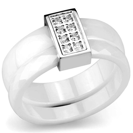 3W979 - High polished (no plating) Stainless Steel Ring with Ceramic in White - Alamode - Flyclothing LLC