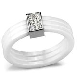 3W981 - High polished (no plating) Stainless Steel Ring with Ceramic in White - Alamode - Flyclothing LLC