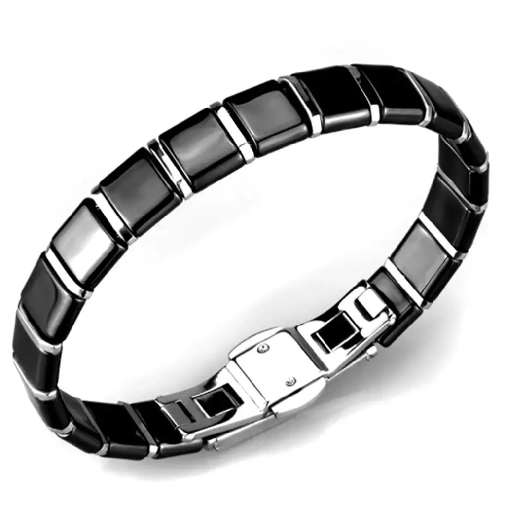 3W984 - High polished (no plating) Stainless Steel Bracelet with Ceramic in Jet - Alamode - Flyclothing LLC