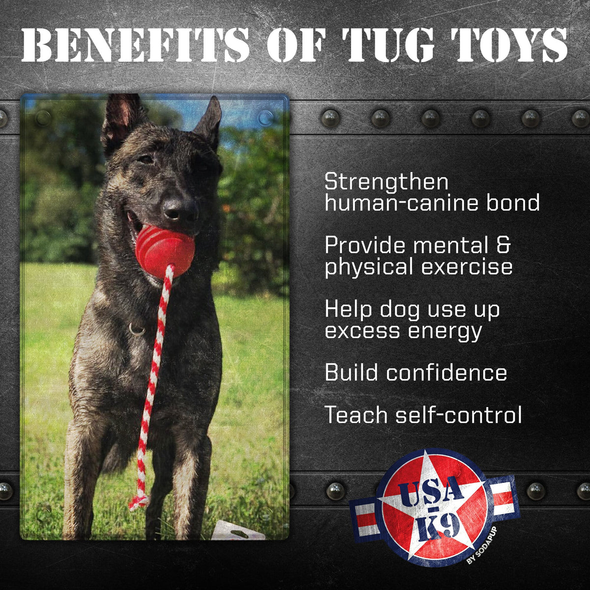 USA-K9 Stars and Stripes Rubber Dog Toy | K9 Handler Reward Toy | Red | USA Made - SodaPup/True Dogs, LLC - Flyclothing LLC