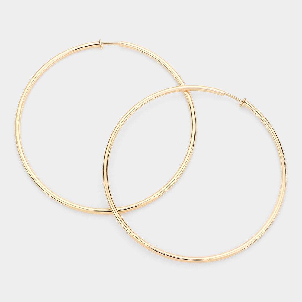 4 Inch Extra Large Metal Hoop Clip On Earrings - Madeline Love - Flyclothing LLC