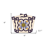 4" X 4" Azul Flora Peel and Stick Removable Tiles - Homeroots - Flyclothing LLC
