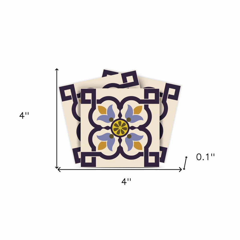 4" X 4" Azul Flora Peel and Stick Removable Tiles - Homeroots