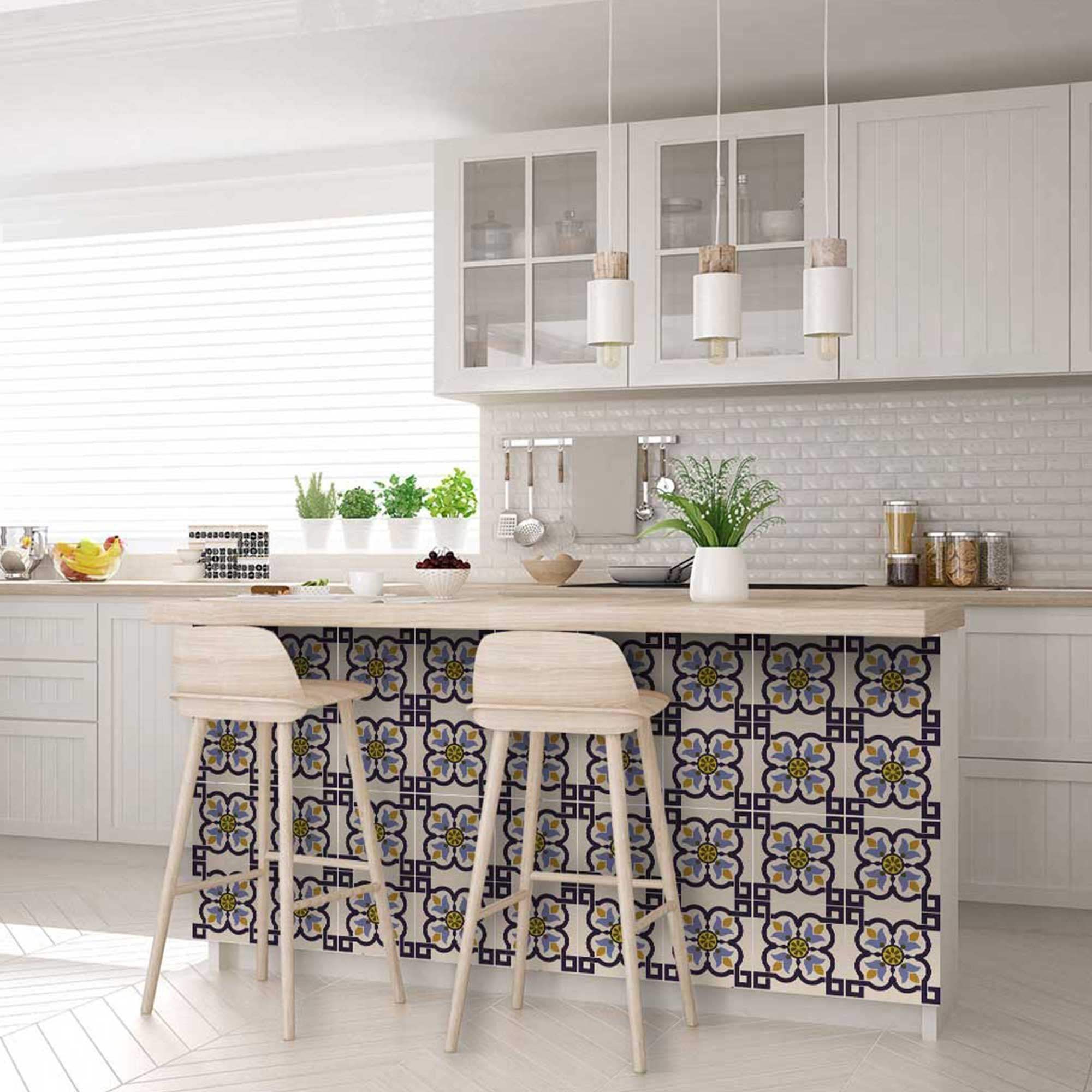 4" X 4" Azul Flora Peel and Stick Removable Tiles - Homeroots - Flyclothing LLC