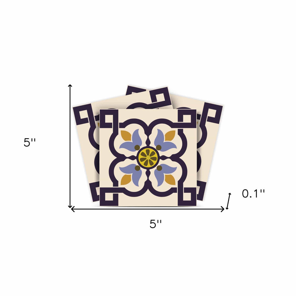 5" X 5" Azul Flora Peel and Stick Removable  Tiles - Homeroots