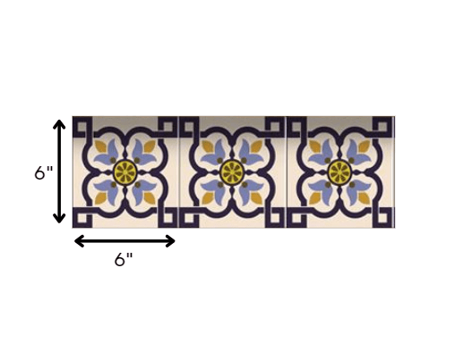 6" X 6" Azul Flora Peel and Stick Removable  Tiles - Homeroots