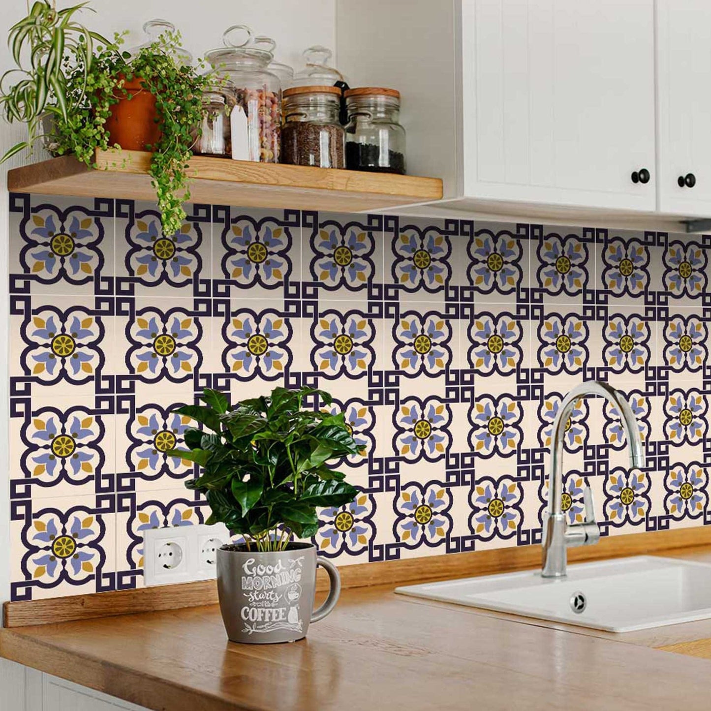 6" X 6" Azul Flora Peel and Stick Removable Tiles - Homeroots - Flyclothing LLC