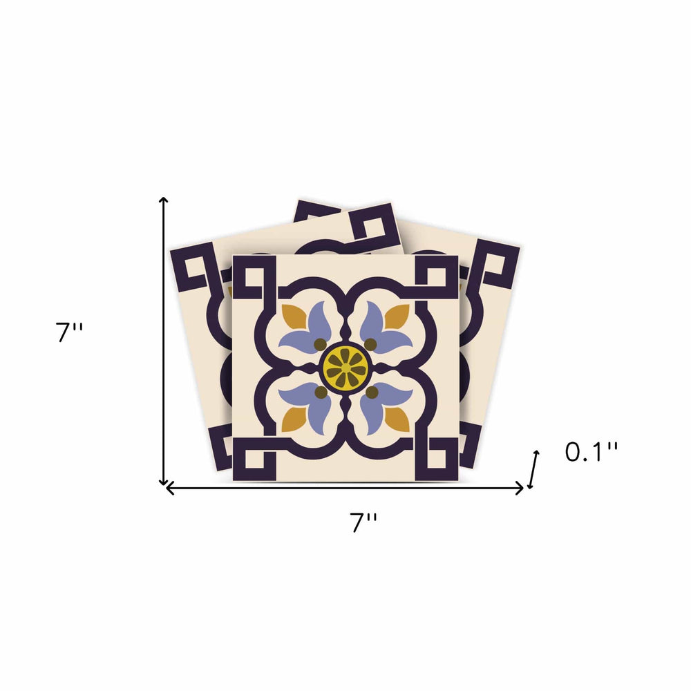 7" X 7" Azul Flora Peel and Stick Removable  Tiles - Homeroots