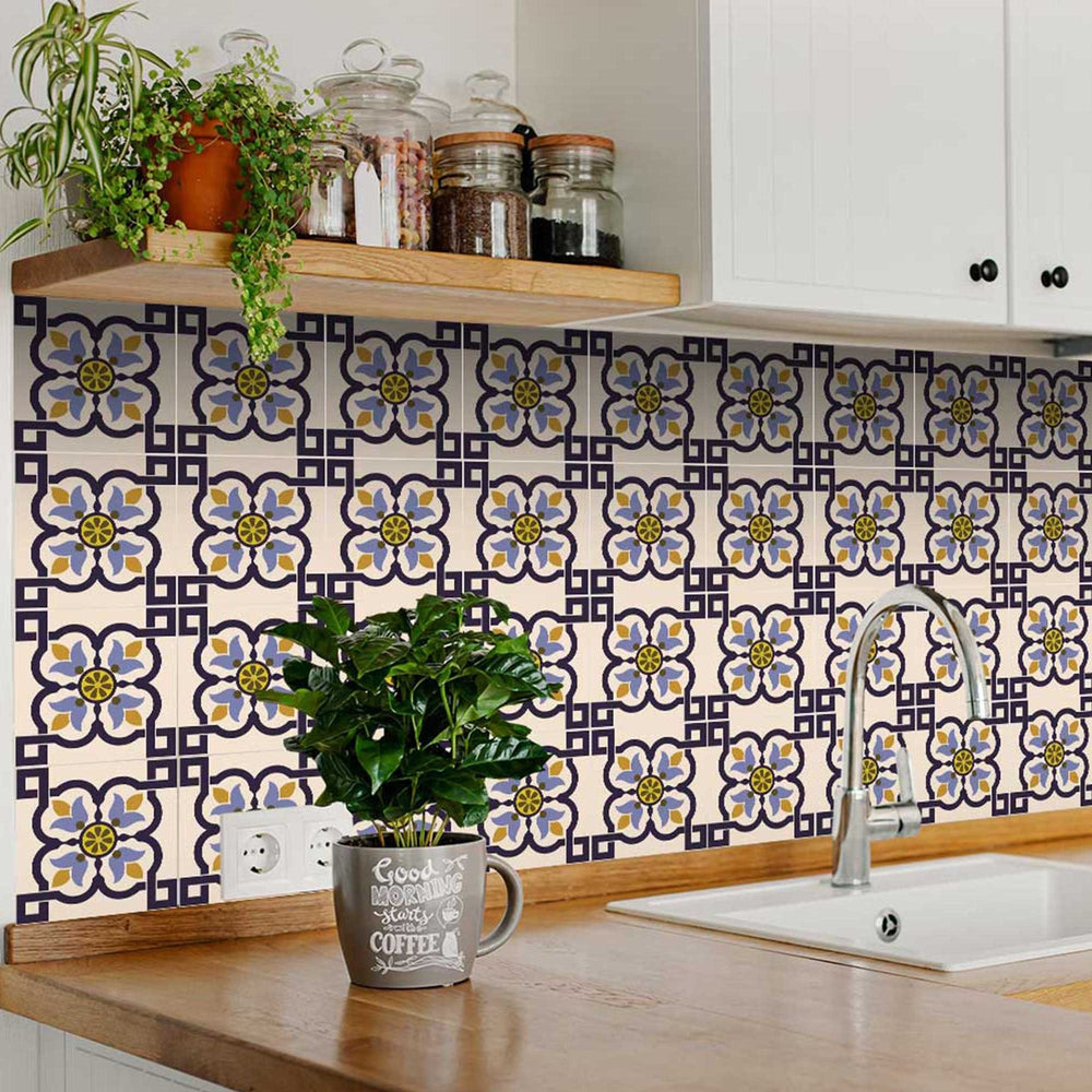 8" X 8" Azul Flora Peel and Stick Removable  Tiles - Homeroots