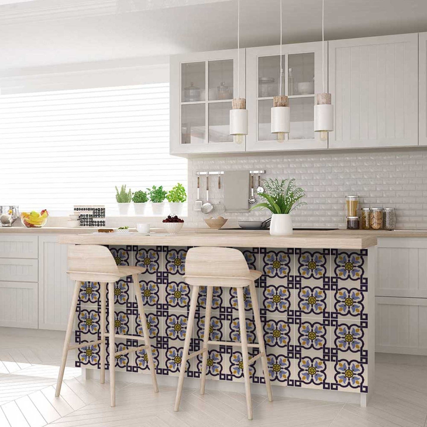 8" X 8" Azul Flora Peel and Stick Removable Tiles - Homeroots - Flyclothing LLC