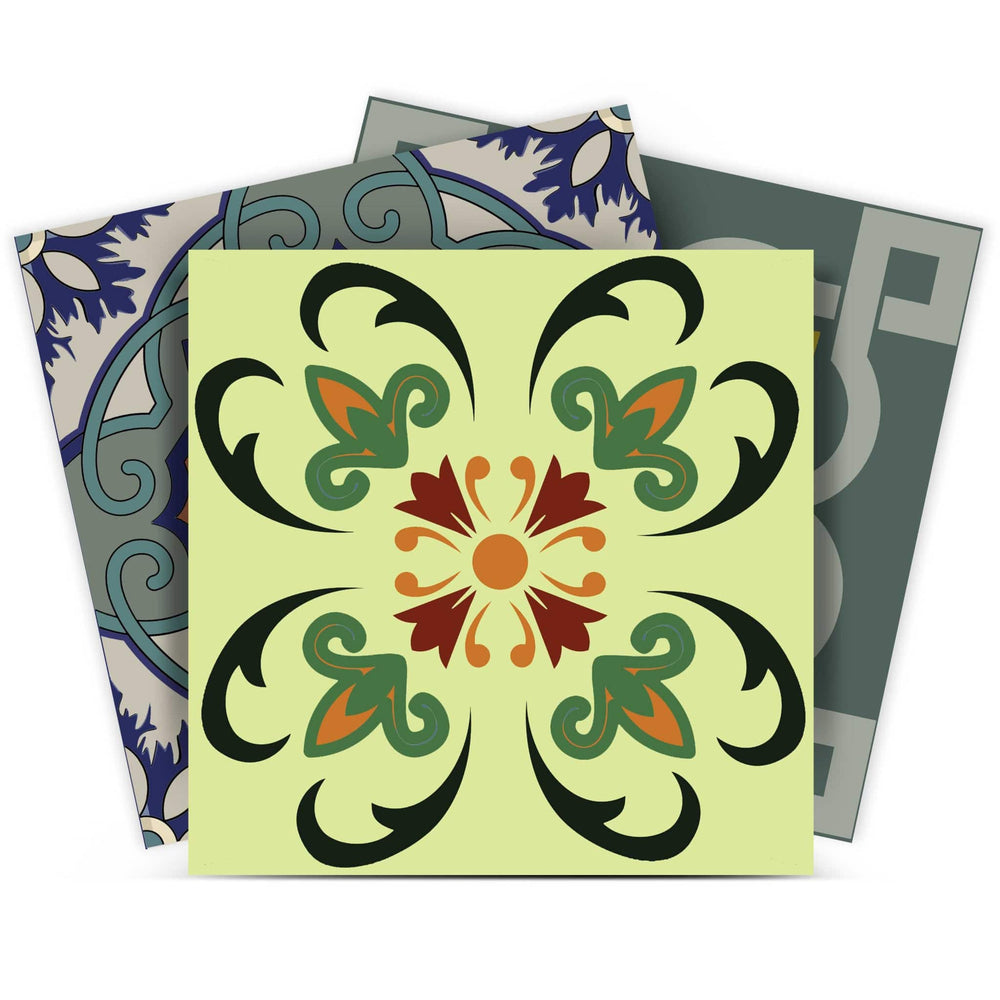 6" X 6" Auguri Flora Peel and Stick Removable  Tiles - Homeroots