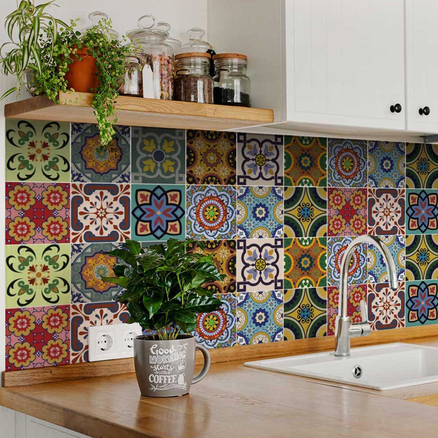 6" X 6" Auguri Flora Peel and Stick Removable Tiles - Homeroots - Flyclothing LLC