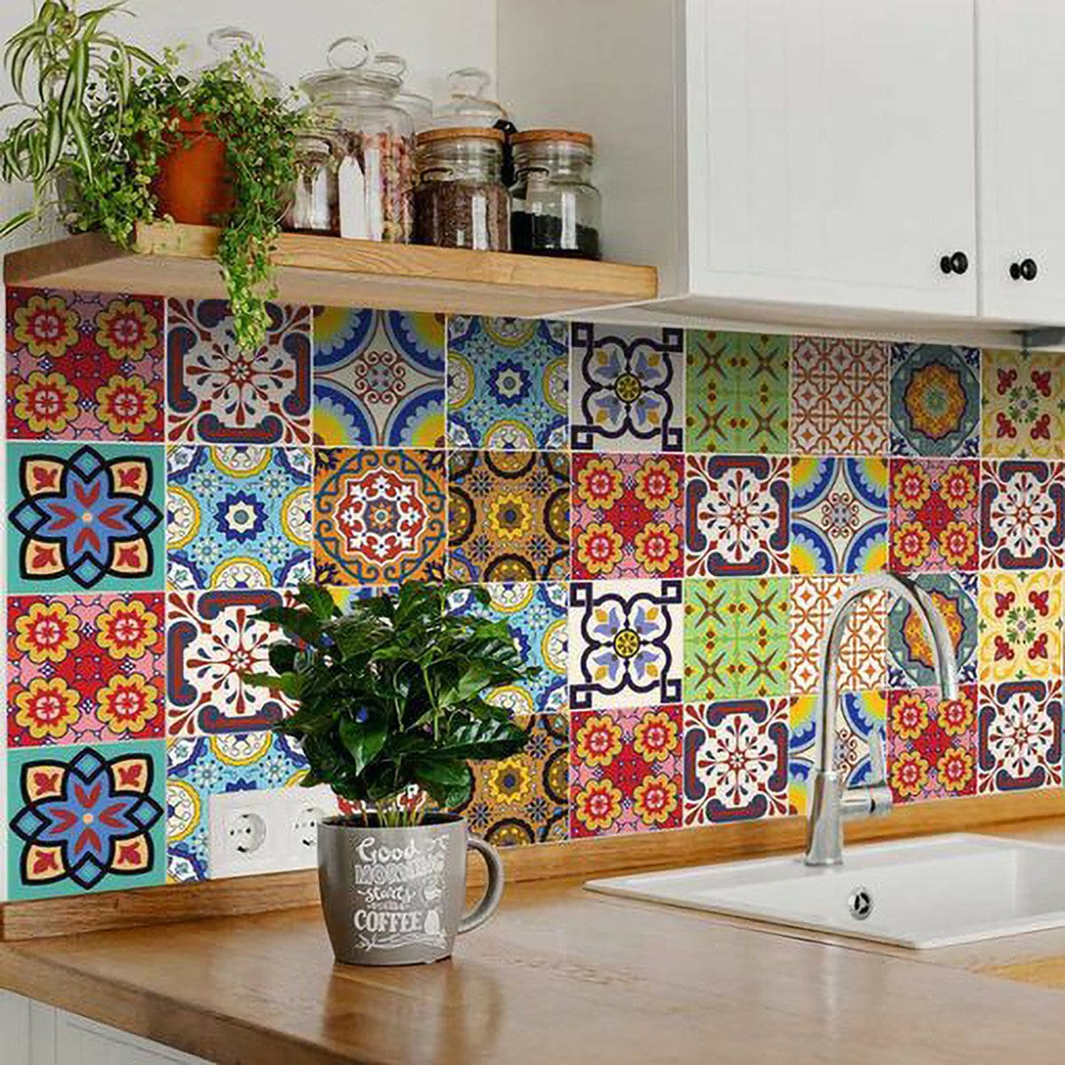 8" X 8" Auguri Geo Peel and Stick Removable Tiles - Homeroots - Flyclothing LLC