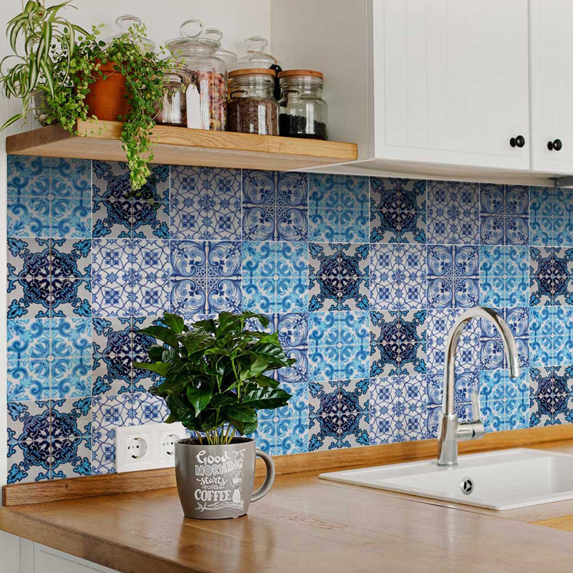4" X 4" Mediterranean Blues Mosaic Peel and Stick Tiles - Homeroots - Flyclothing LLC