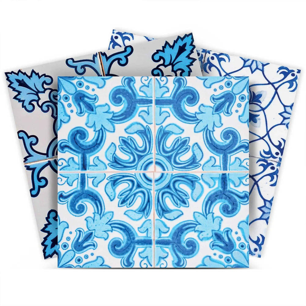 6" X 6" Mediterranean Blues Mosaic Peel and Stick Tiles - Homeroots