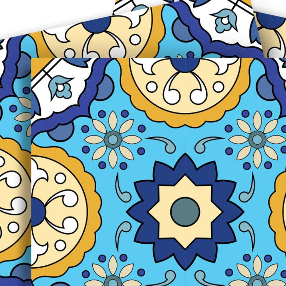 4" X 4" Aqua Floral Peel and Stick Removable Tiles - Homeroots