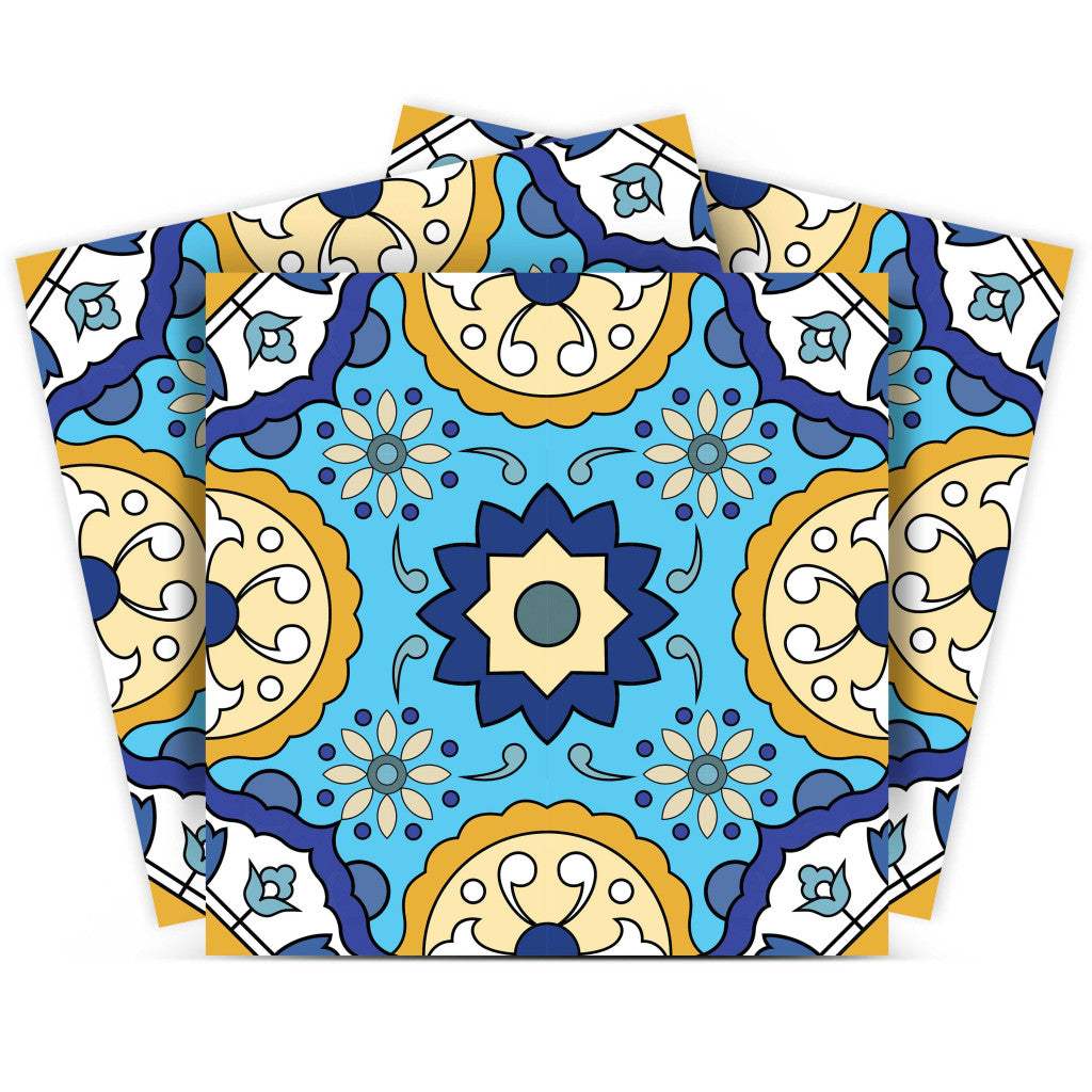 5" X 5" Aqua Floral Peel and Stick Removable Tiles - Homeroots - Flyclothing LLC