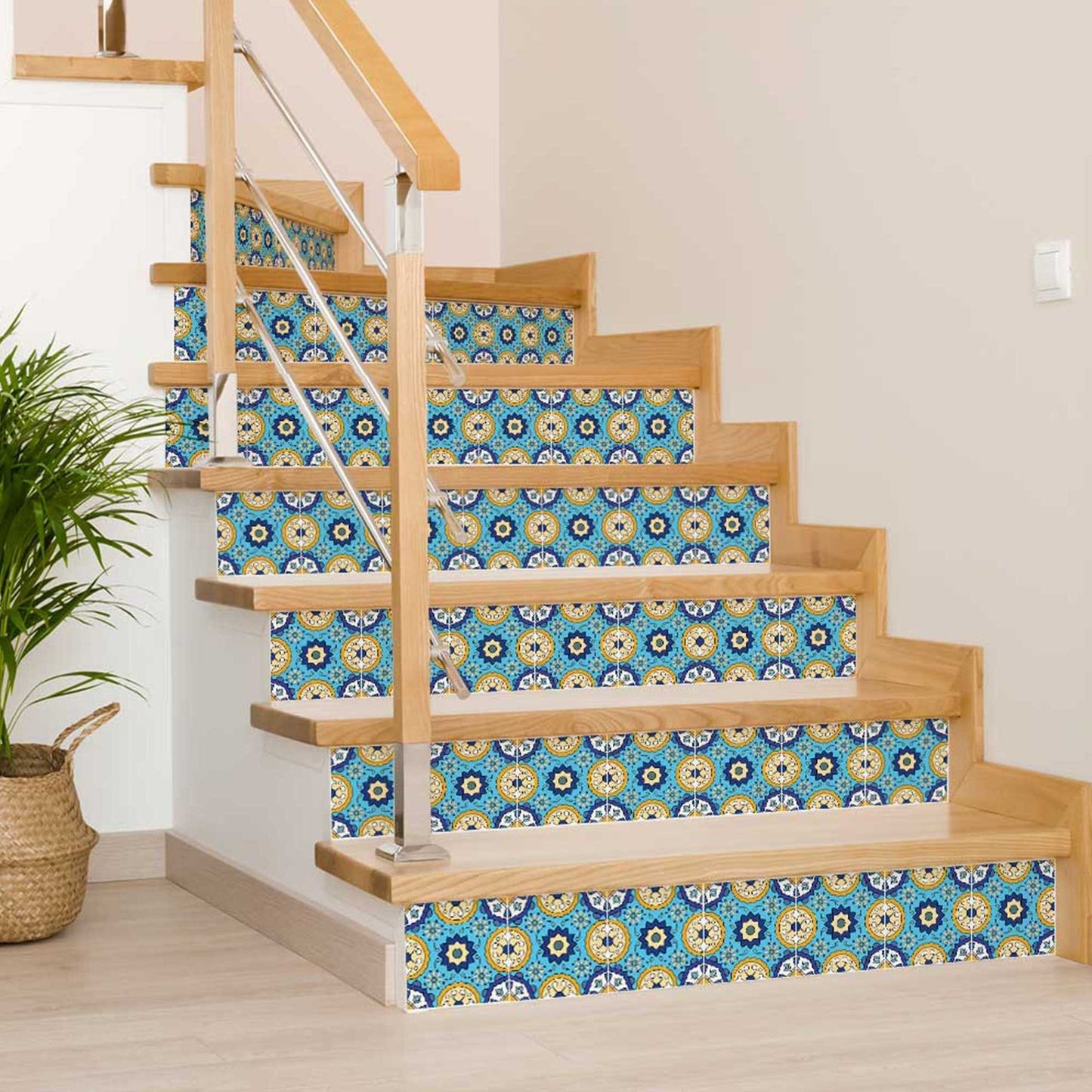 5" X 5" Aqua Floral Peel and Stick Removable Tiles - Homeroots - Flyclothing LLC