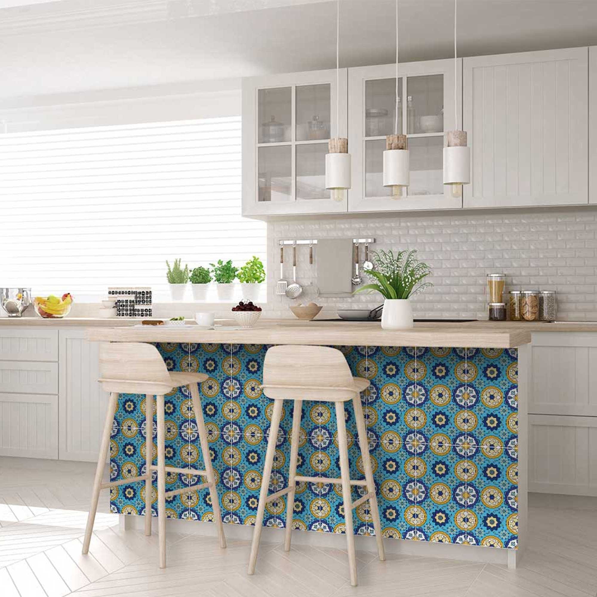 5" X 5" Aqua Floral Peel and Stick Removable Tiles - Homeroots - Flyclothing LLC