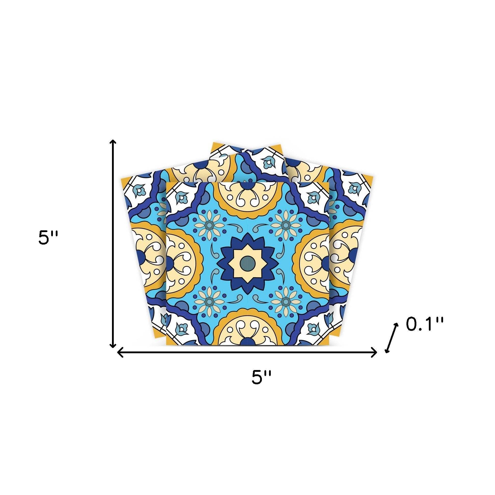5" X 5" Aqua Floral Peel and Stick Removable Tiles - Homeroots - Flyclothing LLC