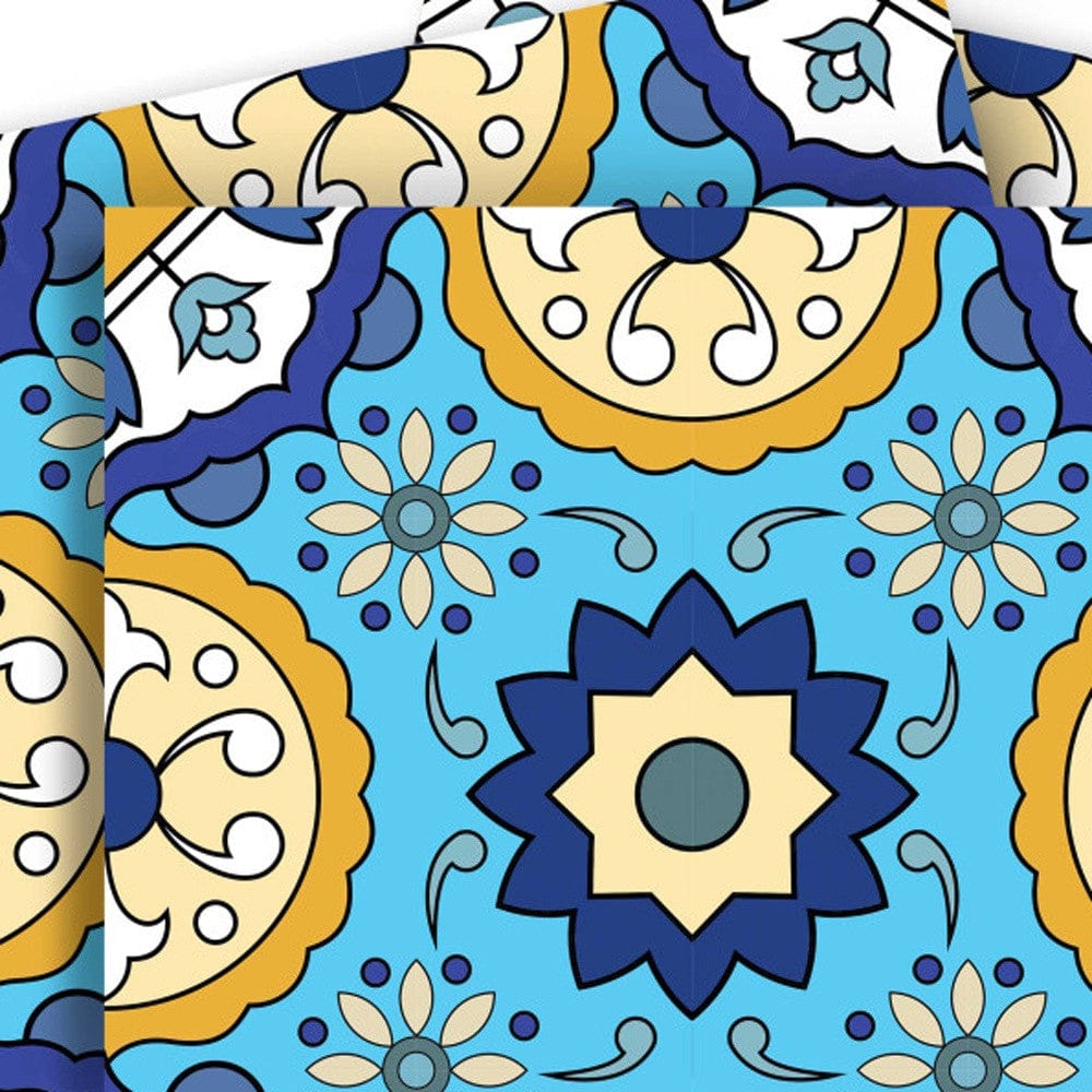 5" X 5" Aqua Floral Peel and Stick Removable  Tiles - Homeroots