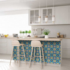 6" X 6" Aqua Floral Peel and Stick Removable  Tiles - Homeroots