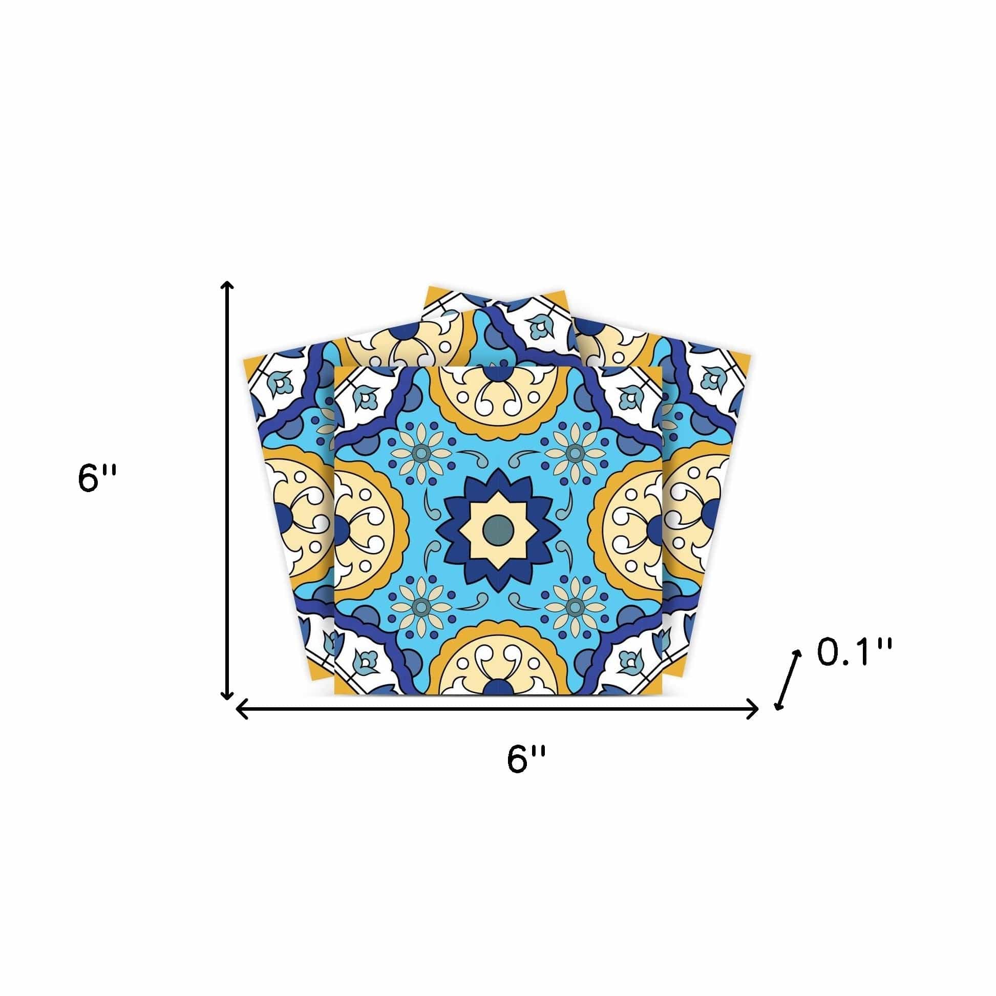 6" X 6" Aqua Floral Peel and Stick Removable  Tiles - Homeroots