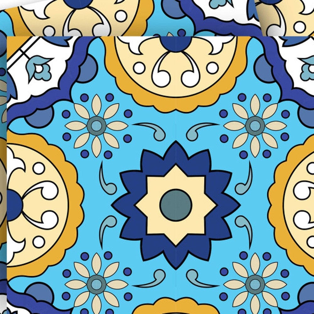 8" X 8" Aqua Floral Peel and Stick Removable Tiles - Homeroots - Flyclothing LLC