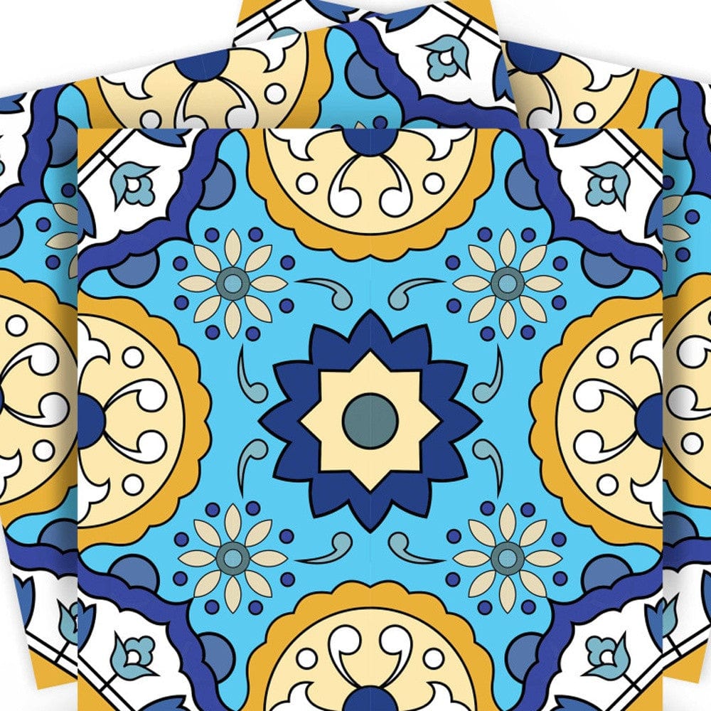 8" X 8" Aqua Floral Peel and Stick Removable Tiles - Homeroots - Flyclothing LLC