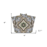4" X 4" Taupe and Blue Scroll Peel and Stick Tiles - Homeroots - Flyclothing LLC