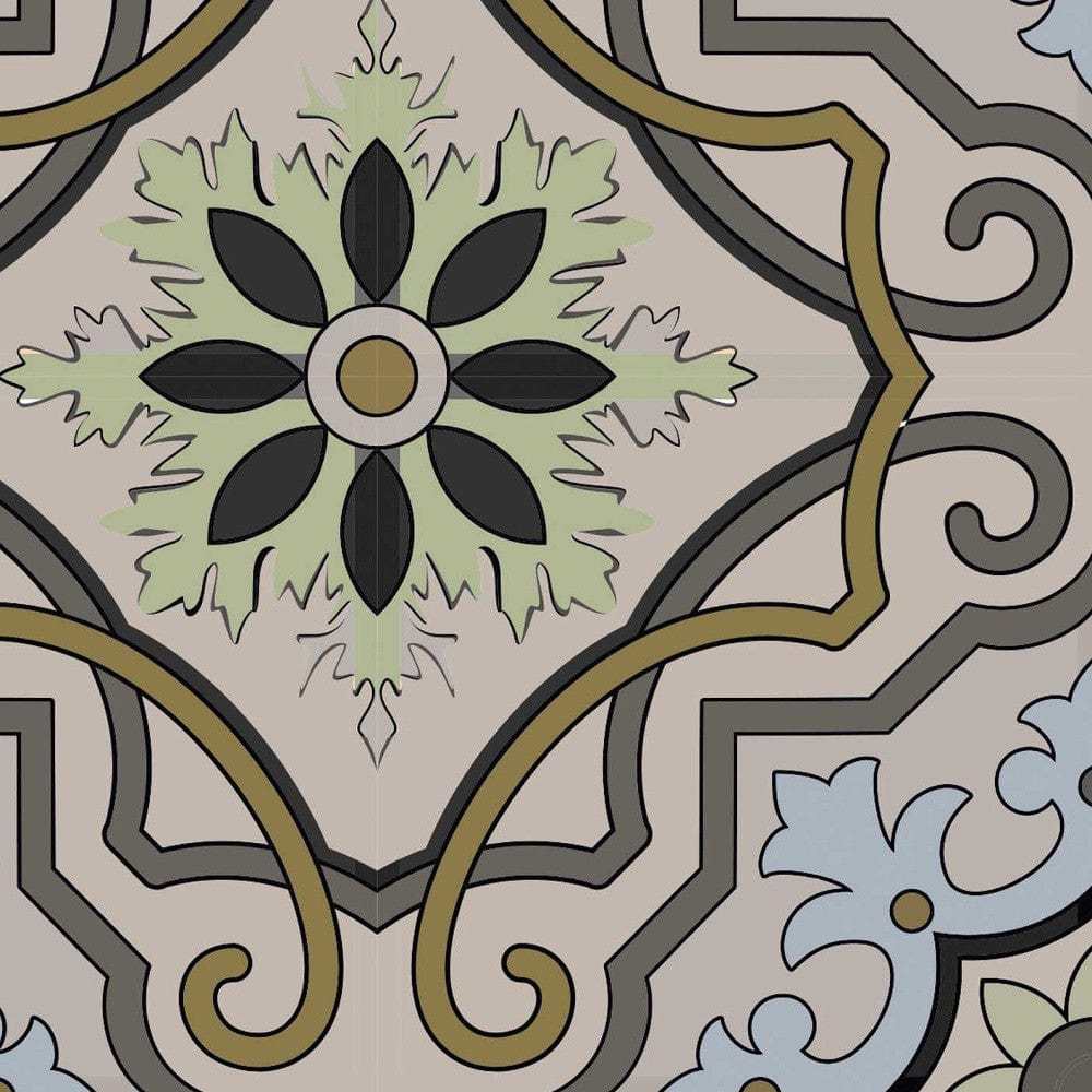 5" X 5" Taupe and Blue Scroll Peel and Stick Tiles - Homeroots - Flyclothing LLC