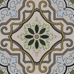 5" X 5" Taupe and Blue Scroll Peel and Stick Tiles