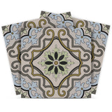 6" X 6" Taupe and Blue Scroll Peel and Stick Tiles - Homeroots - Flyclothing LLC