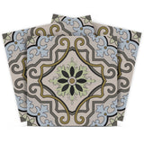 6" X 6" Taupe and Blue Scroll Peel and Stick Tiles - Homeroots