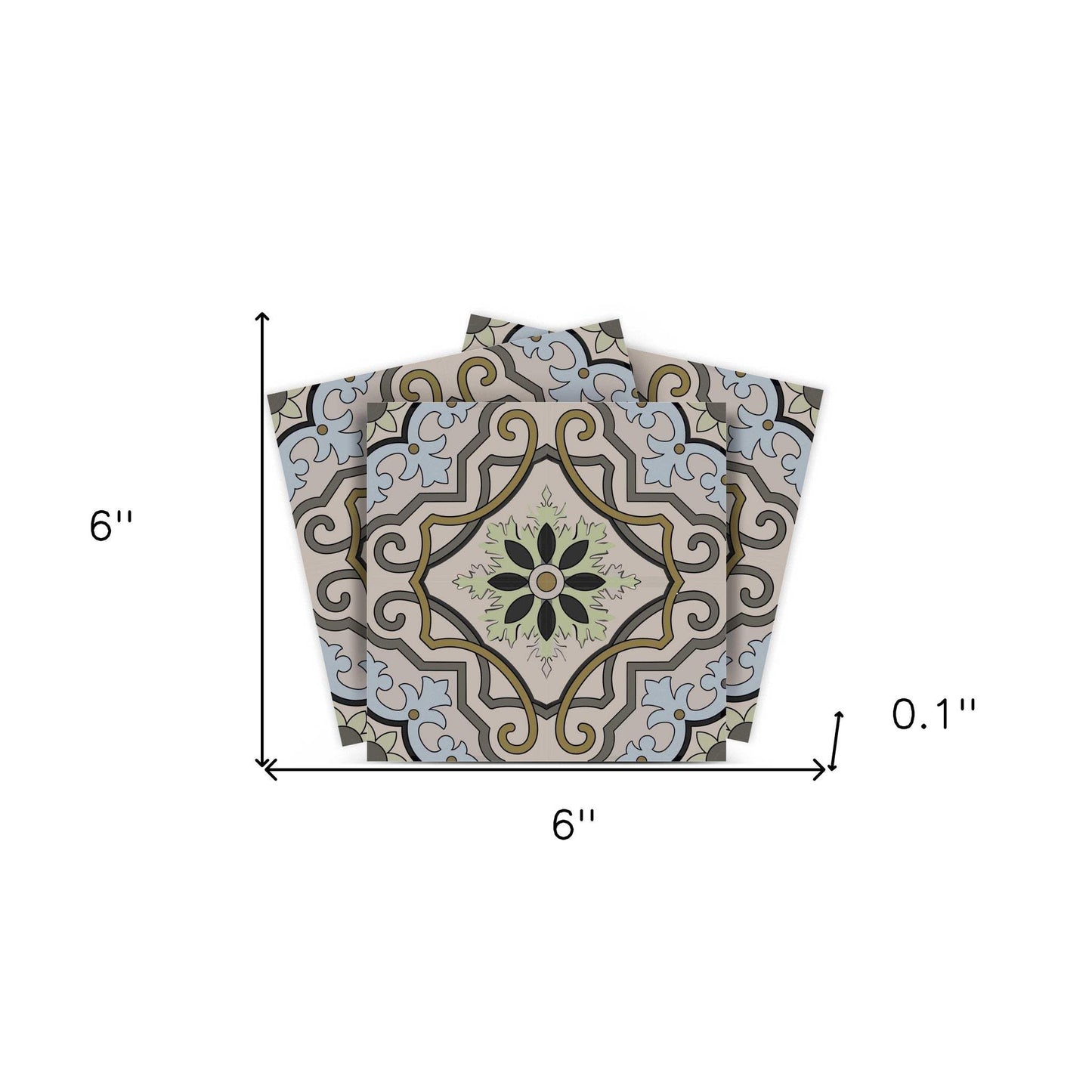 6" X 6" Taupe and Blue Scroll Peel and Stick Tiles - Homeroots - Flyclothing LLC