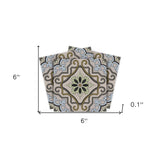 6" X 6" Taupe and Blue Scroll Peel and Stick Tiles - Homeroots - Flyclothing LLC