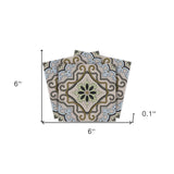 6" X 6" Taupe and Blue Scroll Peel and Stick Tiles - Homeroots - Flyclothing LLC