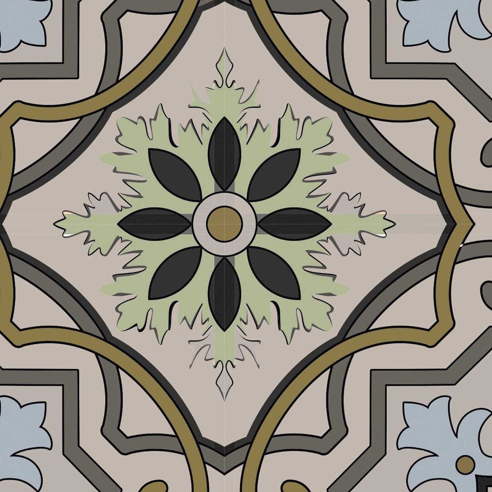 6" X 6" Taupe and Blue Scroll Peel and Stick Tiles - Homeroots