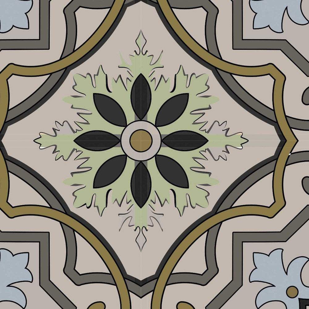 6" X 6" Taupe and Blue Scroll Peel and Stick Tiles - Homeroots - Flyclothing LLC