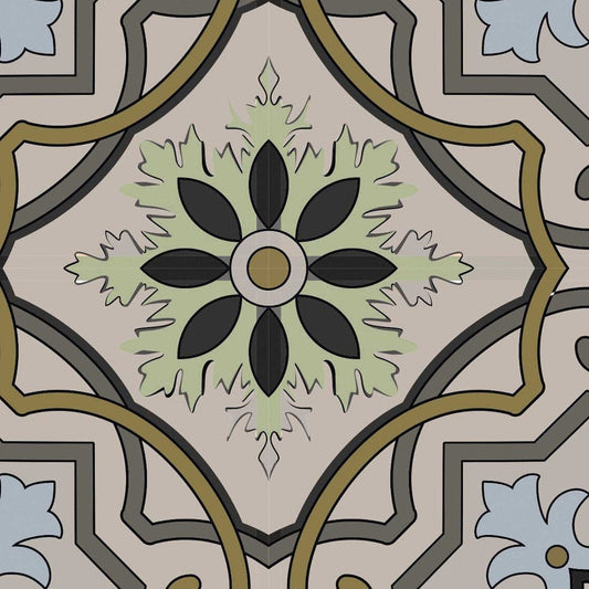 6" X 6" Taupe and Blue Scroll Peel and Stick Tiles - Homeroots