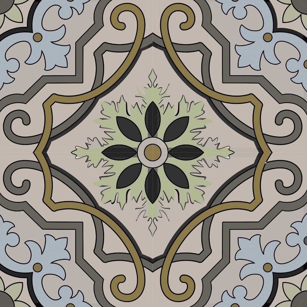 6" X 6" Taupe and Blue Scroll Peel and Stick Tiles - Homeroots