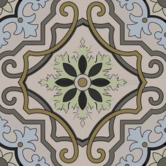6" X 6" Taupe and Blue Scroll Peel and Stick Tiles - Homeroots